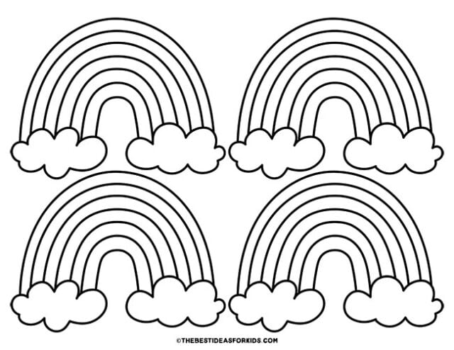 4 rainbows with clouds template