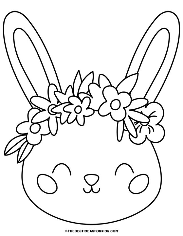 Bunny with Flower Crown Coloring Page