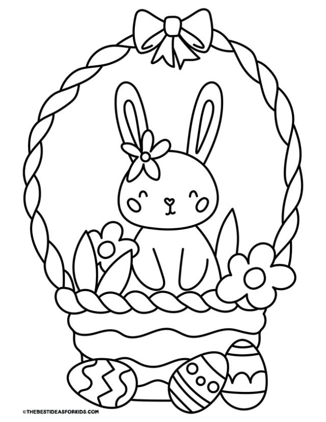 Easter Bunny in Basket Coloring Page