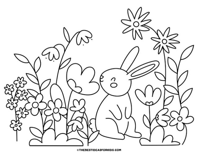 bunny in a garden coloring page
