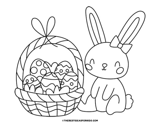 bunny with easter basket coloring page