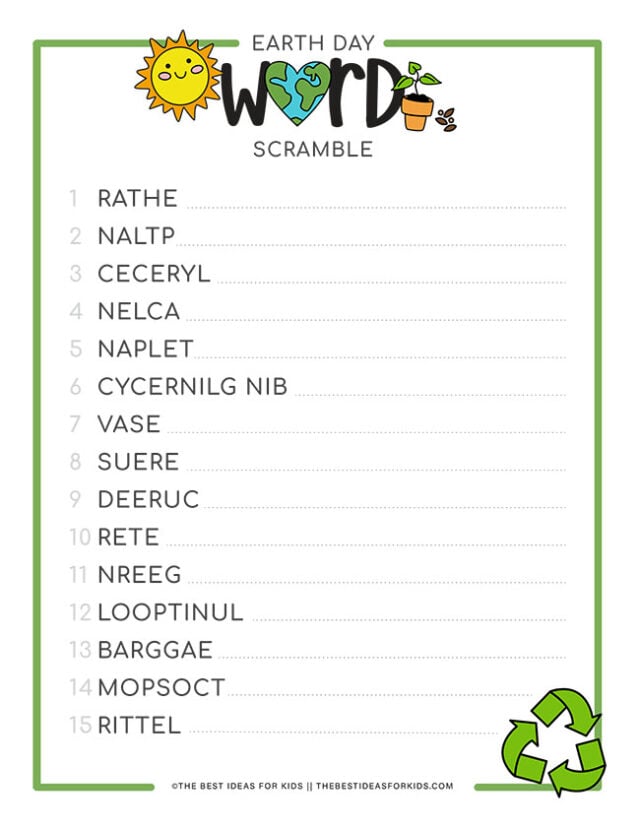 earth day word scramble page
