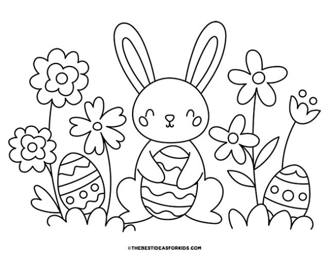 easter bunny with eggs coloring page