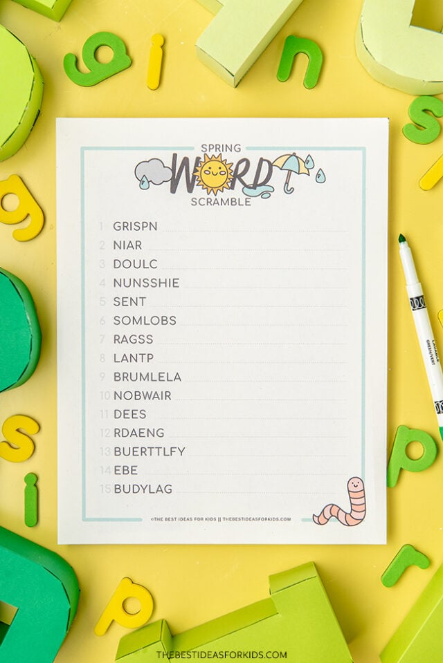 free printable spring word scramble