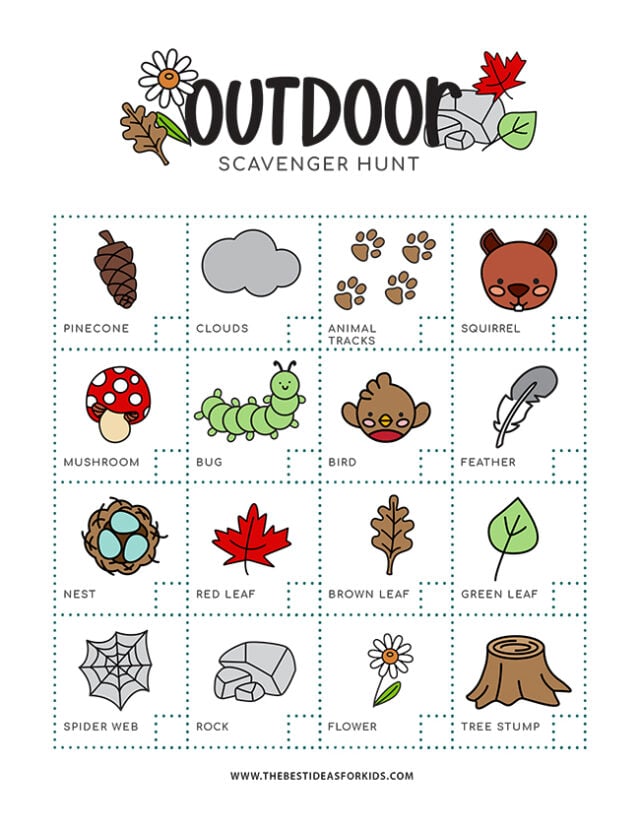 outdoor scavenger hunt printable page