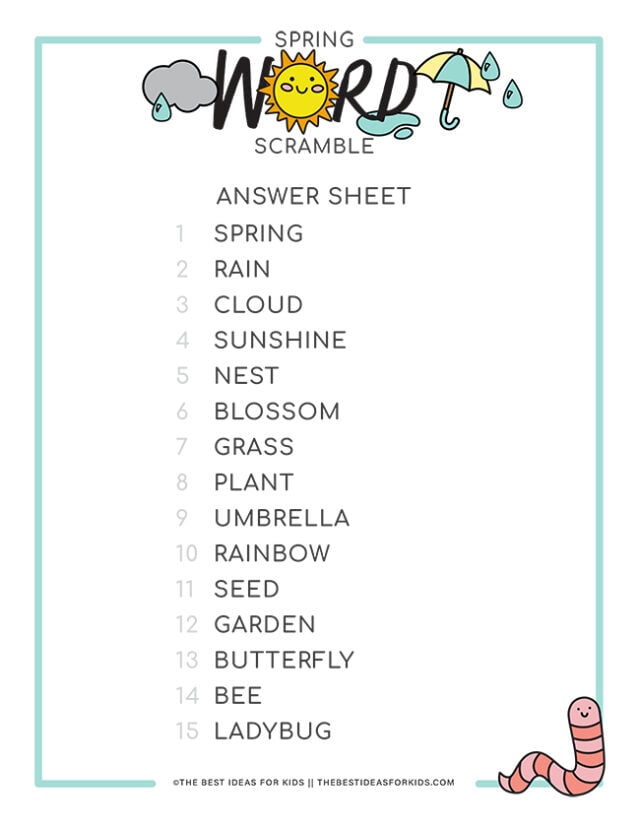 spring word scramble answer sheet