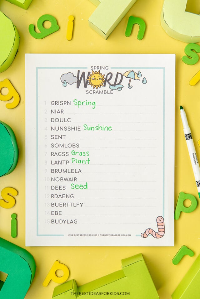 spring word scramble printable