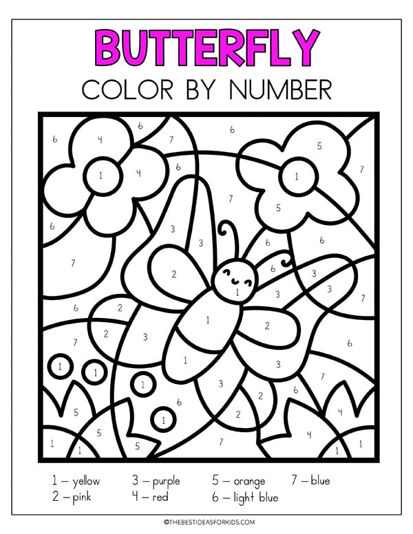 Butterfly Color by Number Sheets