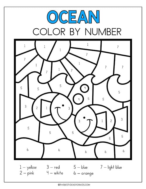 Ocean Color by Number Sheets