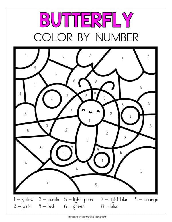 Free Printable Butterfly Color by Number