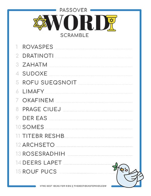 Passover Word Scramble Sheet