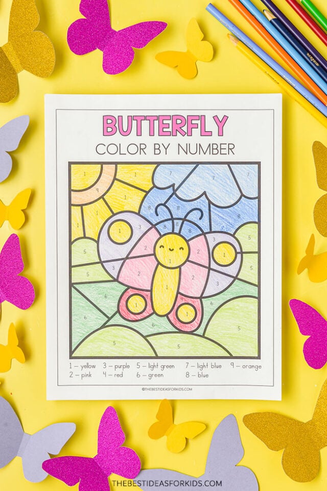 butterfly color by number free printables