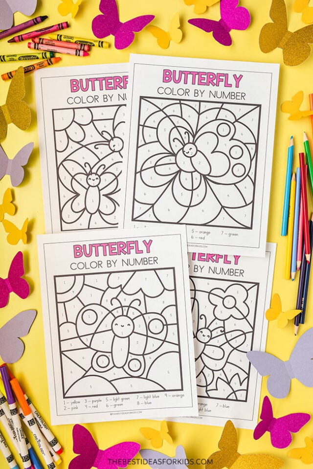 butterfly color by number printable pages