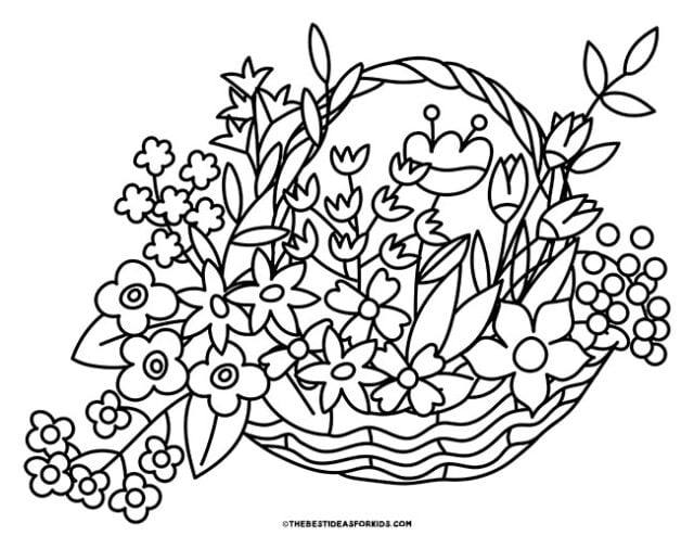 flowers in a basket coloring page