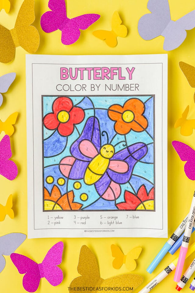 free printable butterfly color by number