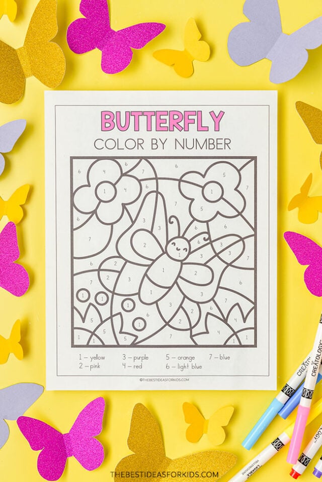 free printable butterfly color by number pages