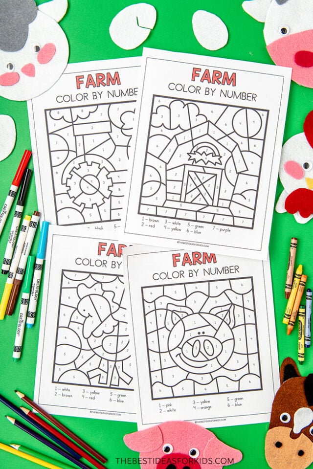 free printable farm color by number