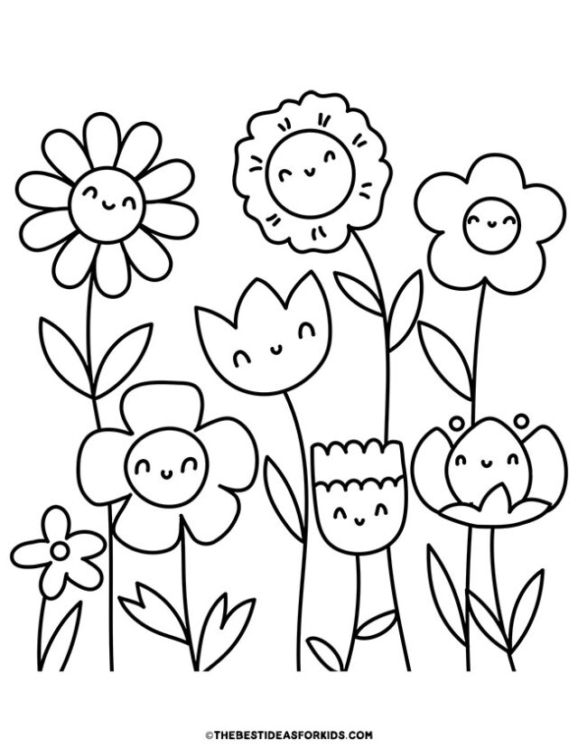 happy flowers coloring page