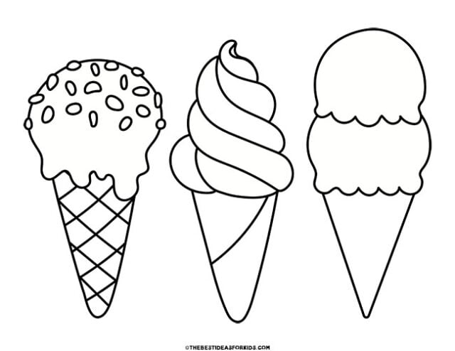 three ice cream cones coloring page