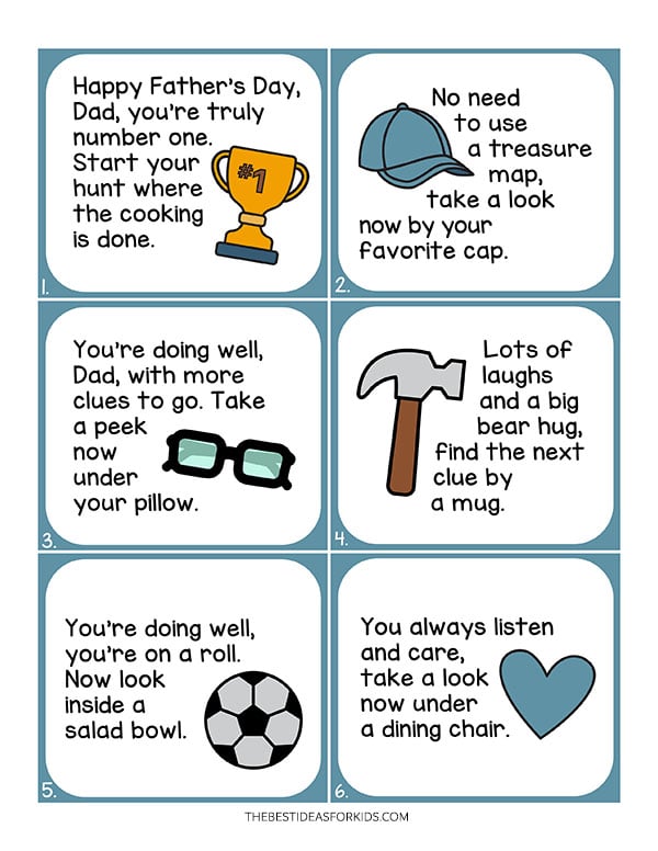 Father's Day Scavenger Hunt Clue Cards