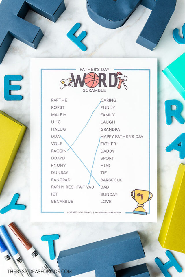 Word Scramble Match Father's Day