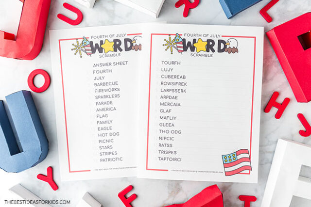 4th of July Free Printable Word Scramble