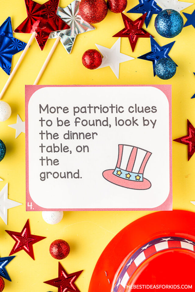 4th of July Scavenger hunt clue cards