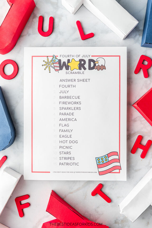 4th of July Word Scramble Answers