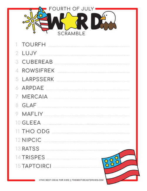 4th of July Word Scramble (Free Printable) - The Best Ideas for Kids
