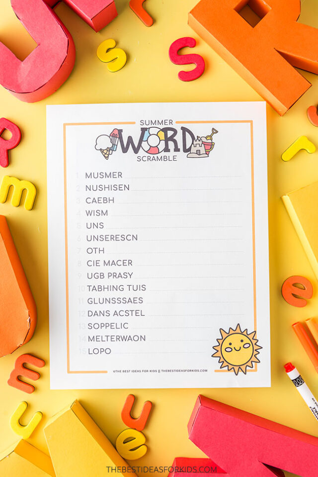 Free Printable Summer Word Scramble