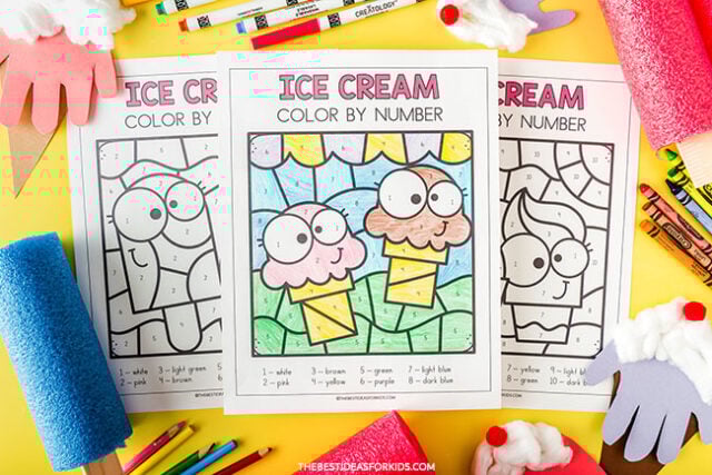 Ice Cream Color by Number Sheets