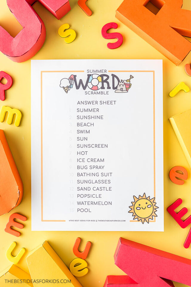 Summer Word Scramble Answers