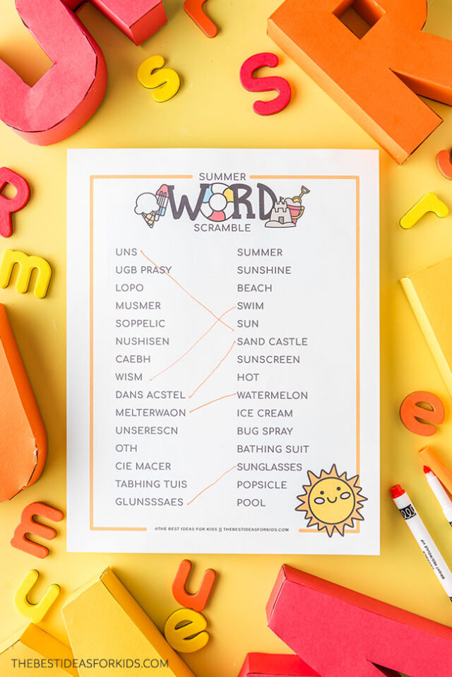 Summer Word Scramble Matching
