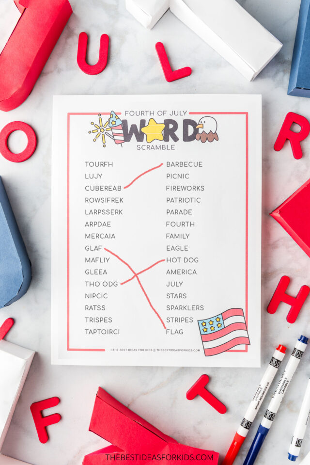 Word Scramble with Answers for 4th of July