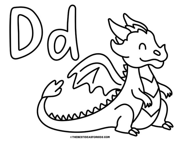 d is for dragon coloring page