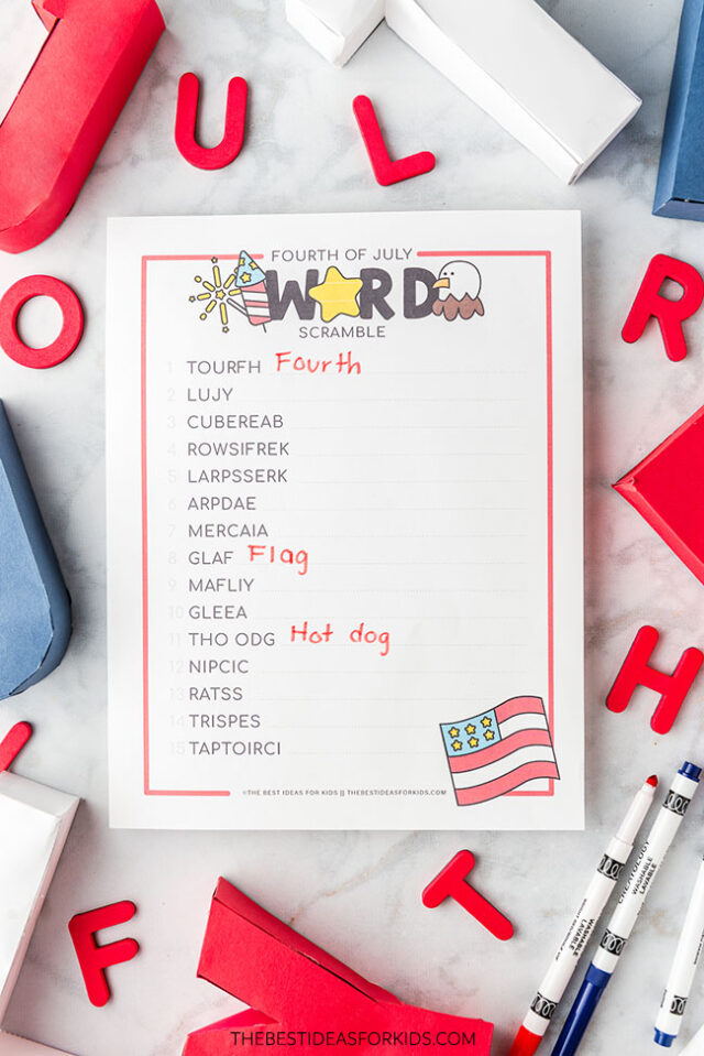 fourth of july word scramble