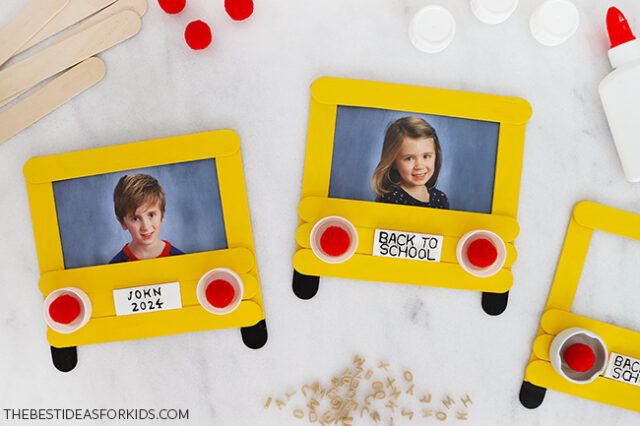 Back To School Bus Photo Frame Craft Kit - 12 Pieces With Self-Adhesive Foam Shapes