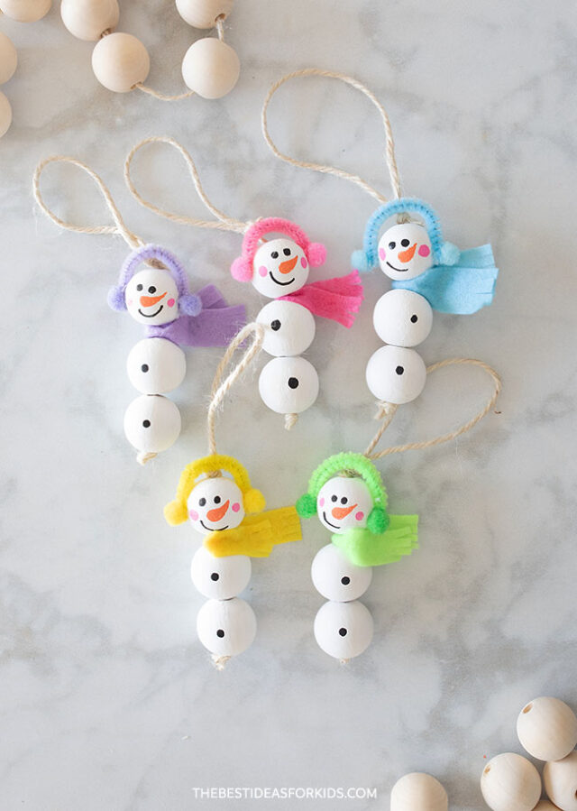 Wood Bead Ornament Snowman