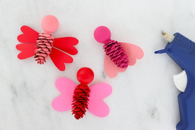 Hot gluing wings onto bodies