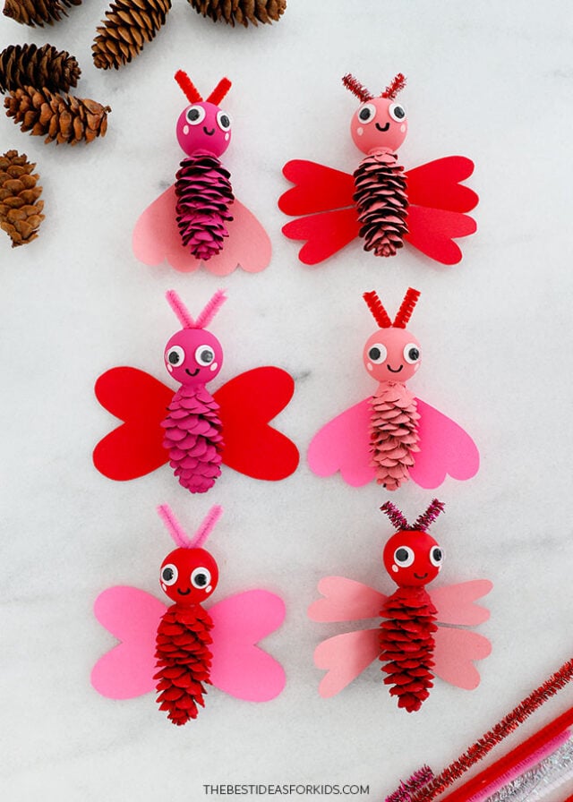 Pinecone Valentine Love Bugs