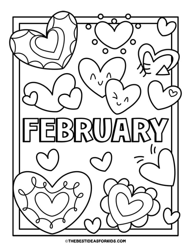 february hearts coloring page