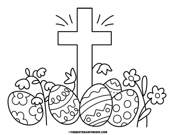 Cross and Easter Eggs Coloring Page