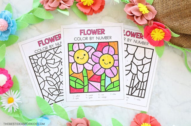 Flower Color by Number Sheets