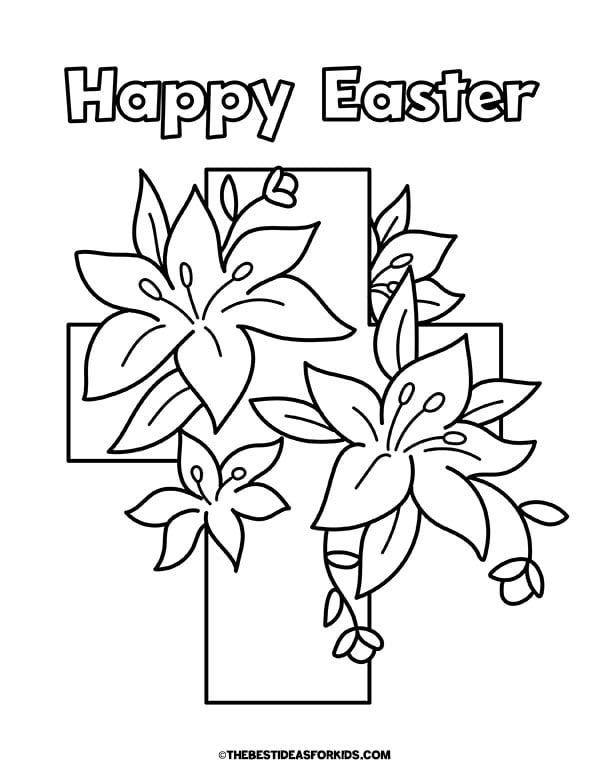Happy Easter with Cross Coloring Page