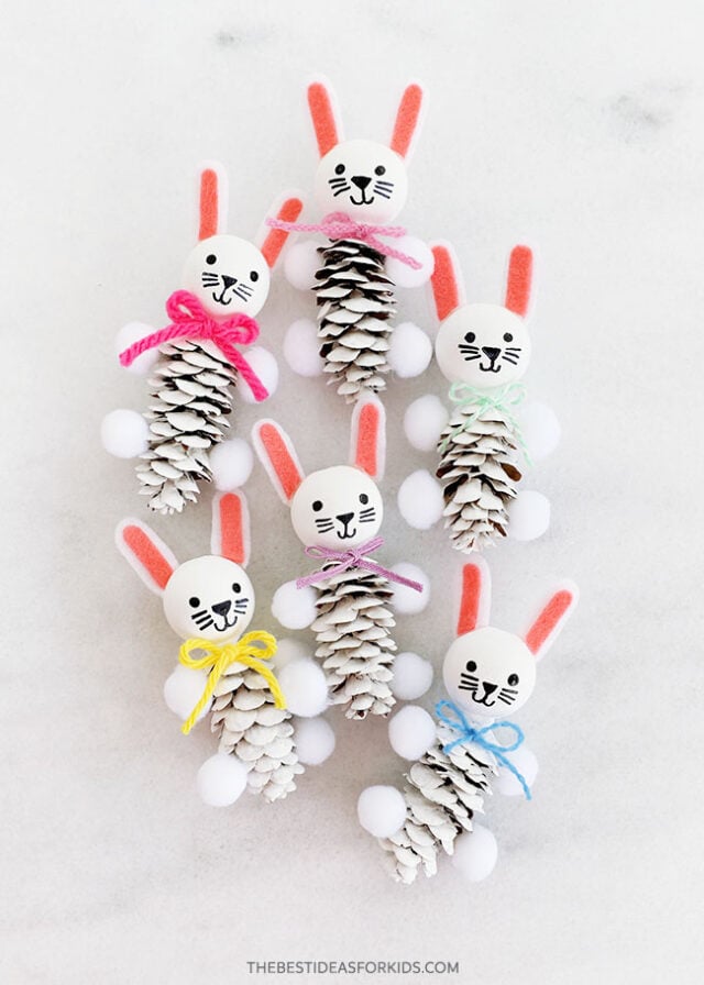 How to Make Pine Cone Easter Bunnies