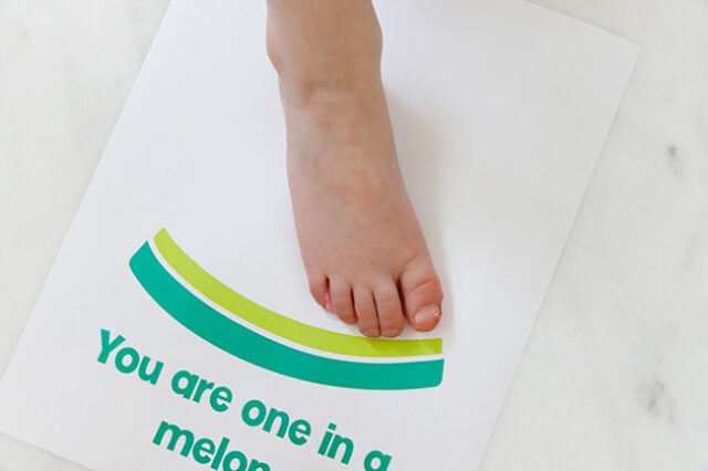 Foot stamping onto paper