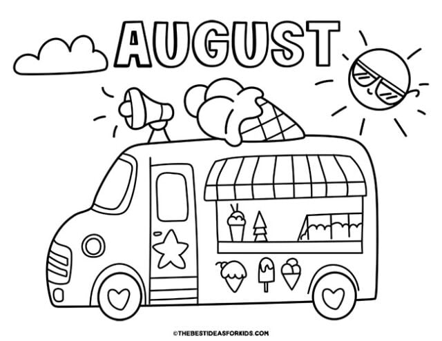 august ice cream truck coloring page.