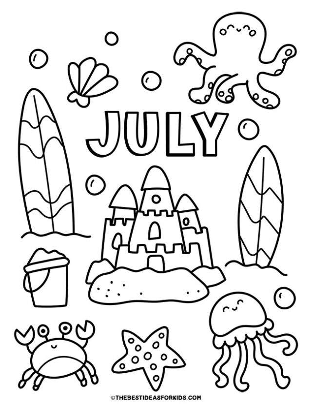 july beach coloring page