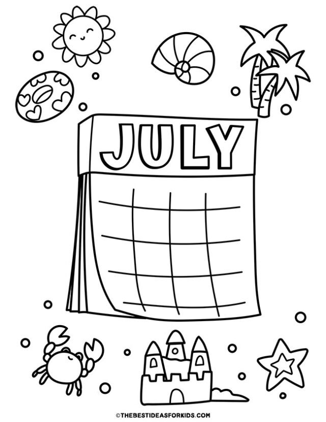 july calendar coloring page