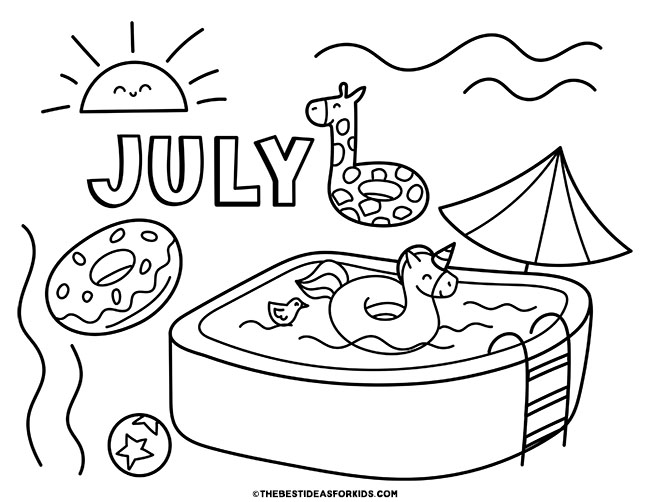 July Coloring Pages Free Printables - July Pool Coloring Page 